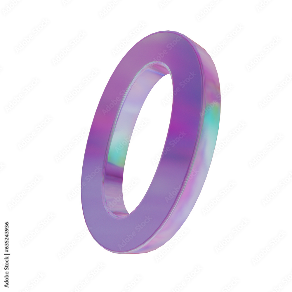 Pink rainbow dispersion Glass number 0 on a black background. 3D render. 3D Illustration Pink rainbow dispersion Glass number 0 on a black background. 3D render. 3D Illustration