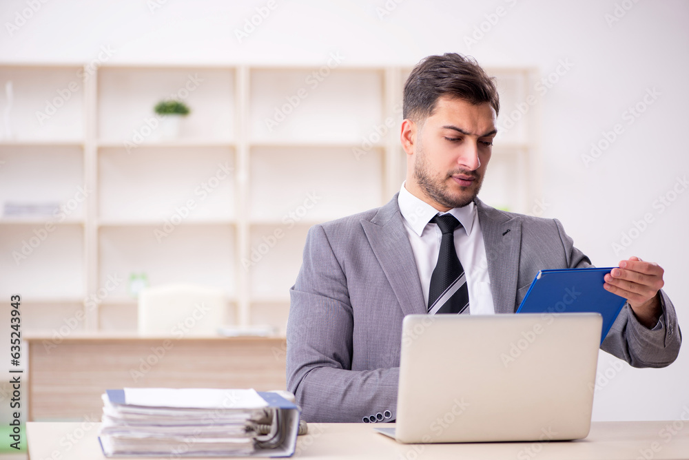 Young male employee working in the office Young male employee working in the office