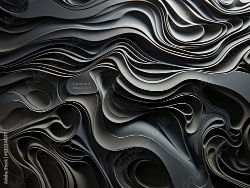 Illustration of an abstract black and white background with wavy lines. Generative AI