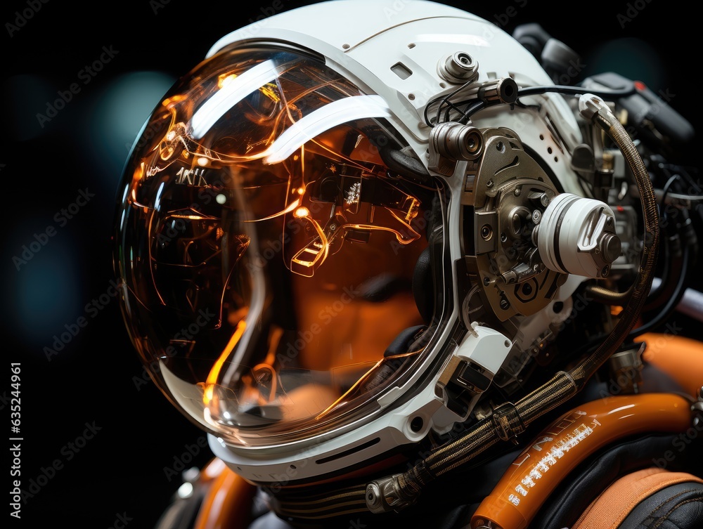 Fototapeta premium Illustration of a motorcycle helmet up close. Generative AI