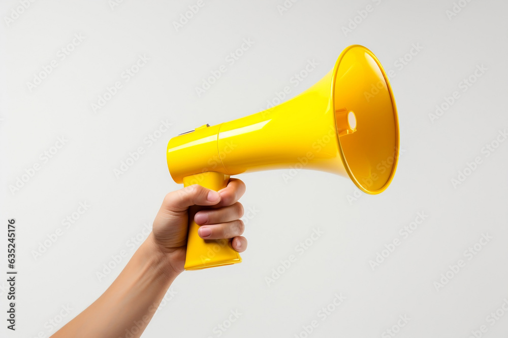 A handheld yellow megaphone isolated on a white background
