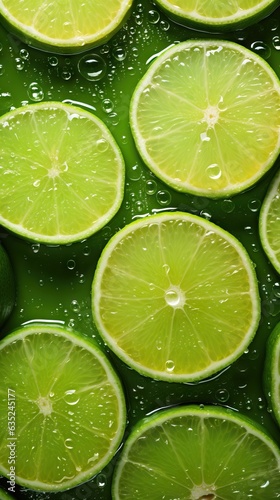 Fresh Lime seamless background, adorned with glistening droplets of water. Close up