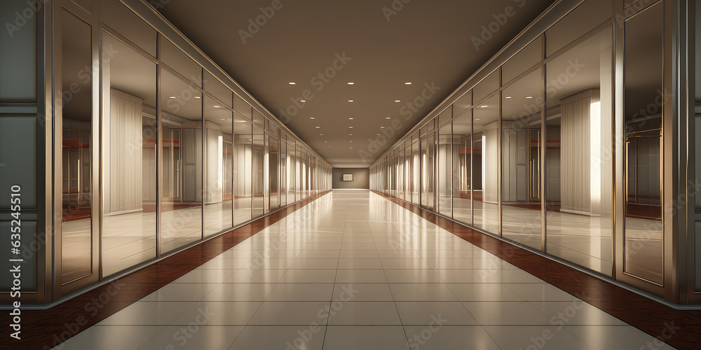 Modern Interior corridors. Empty hall in futuristic style interior. 3d render illustration style. 