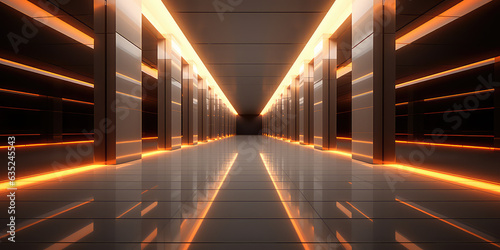 Fototapeta Naklejka Na Ścianę i Meble -  Modern Interior corridors. Empty hall in futuristic style interior. 3d render illustration style. 