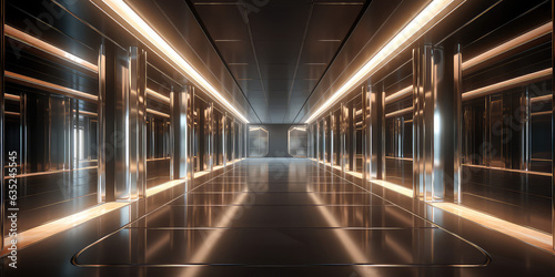 Modern Interior corridors. Empty hall in futuristic style interior. 3d render illustration style. 
