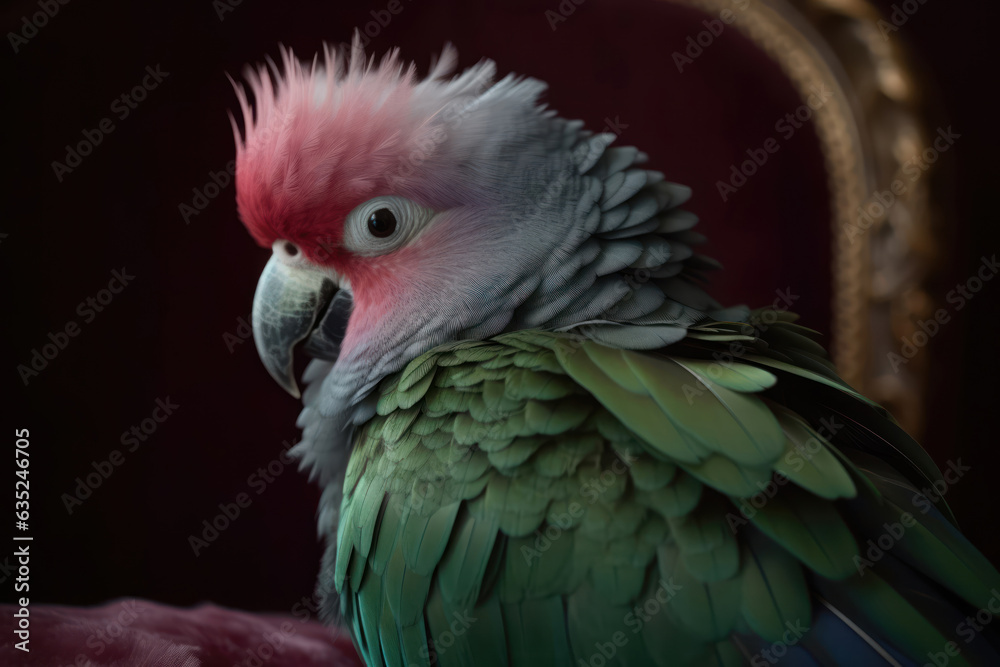 Fototapeta premium A green with pink parrot