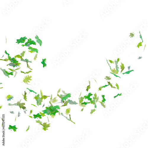 Flying green leaves. Set of waves formed by green leaves