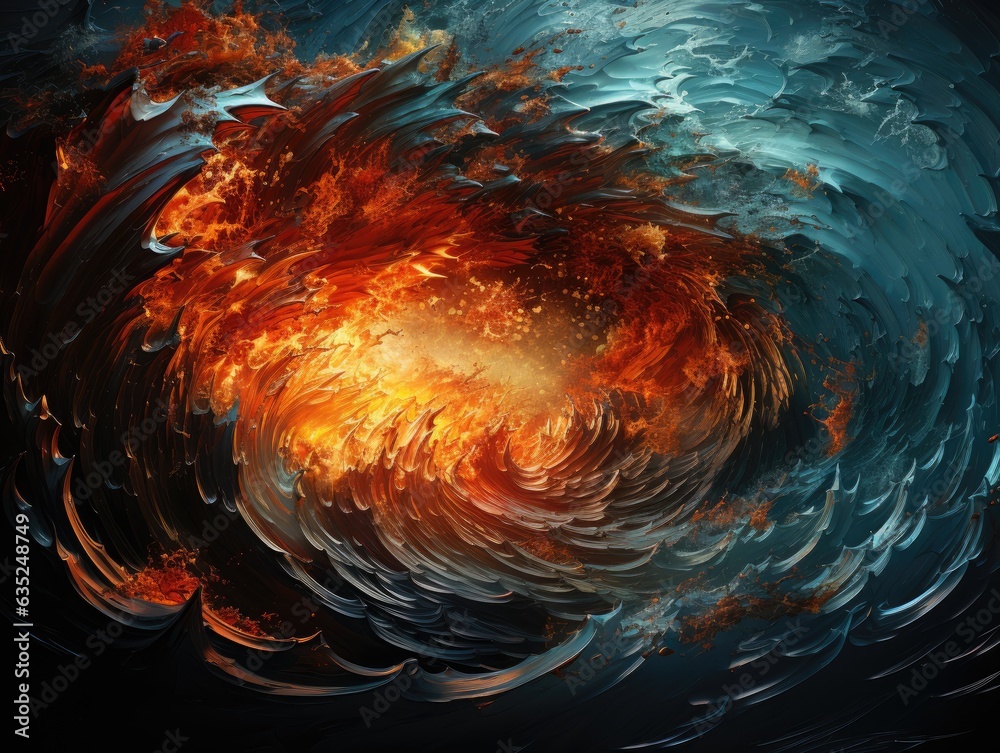 Illustration of a vibrant and dynamic painting capturing the elemental ...