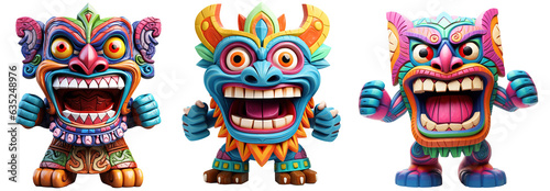 3D illustration of a happy funny tiki bar mask monster. 3D render character cartoon style Isolated on transparent background