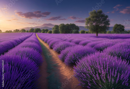 Beautiful violet lavender field wallpaper. Generative AI