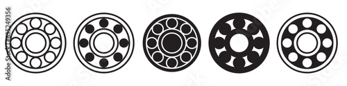 Ball Bearing Icon symbol. Vector set of circular round rotating bearings used in industry for mechanical work. Flat style collection of engine part mechanism for transporting 