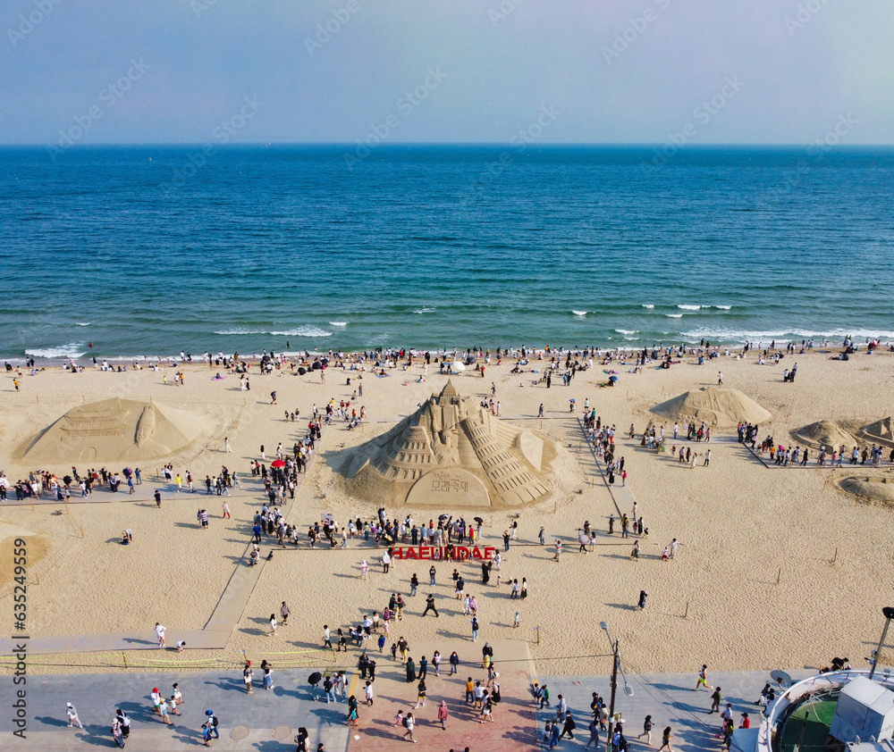 Aerial View of Haeundae Sand Festival, Busan, South Korea, Asia