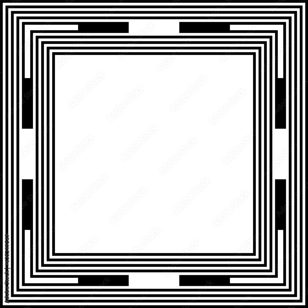 Square Geometric Border Frame. Black and White Background. Square Geometric Border Frame. Black and White Background.
