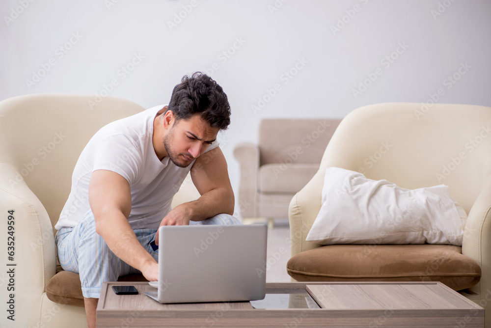 Young man starting day at home Young man starting day at home