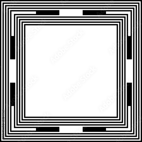 Square Geometric Border Frame. Black and White Background. © troyka