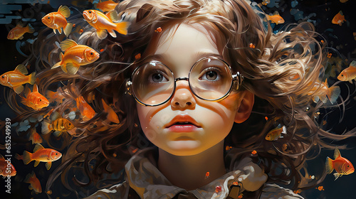 Young girl with glasses deep in her daydream