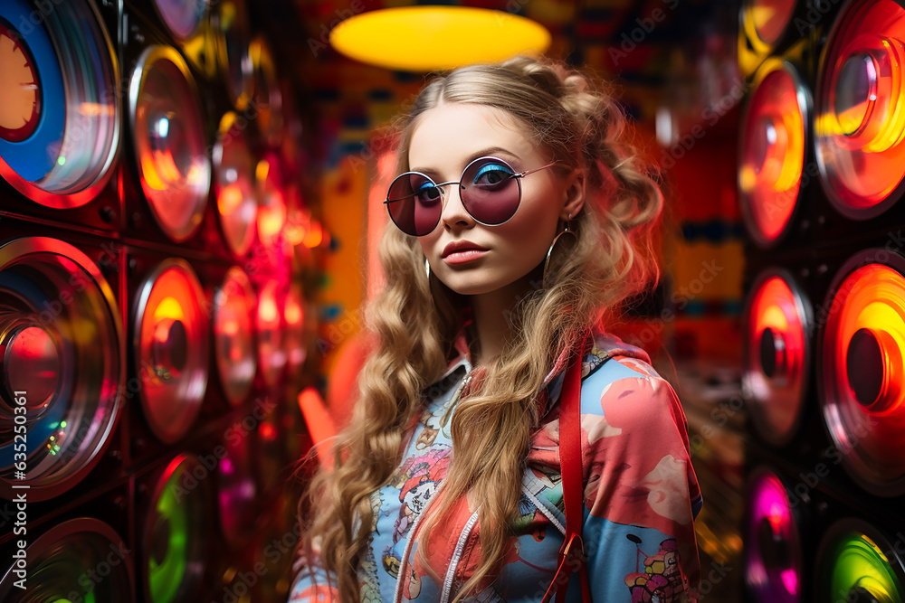 A young woman in braids and glasses and headphones on her head. AI generative. A young woman in braids and glasses and headphones on her head. AI generative.