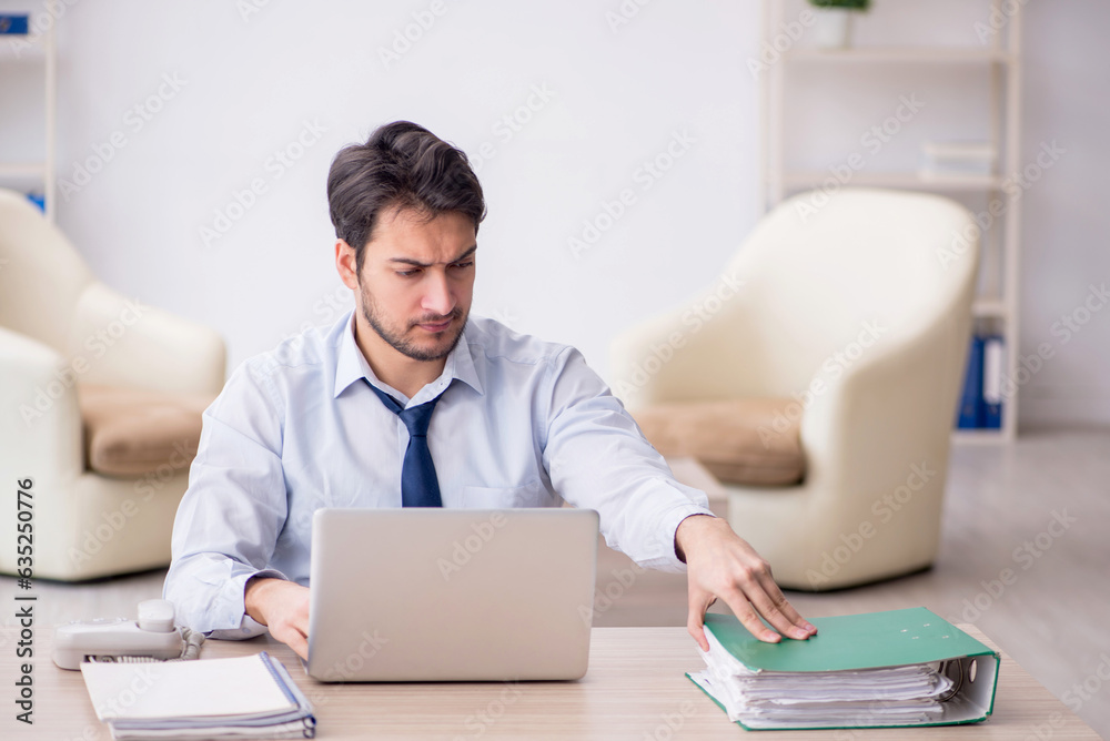 Young male employee working in the office Young male employee working in the office