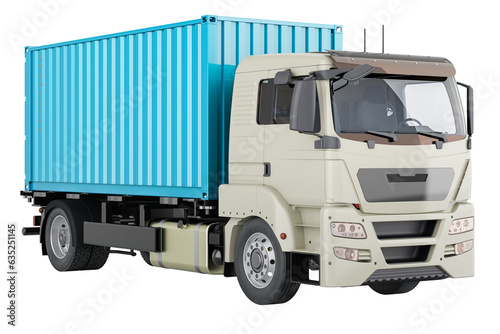 Container truck. 3D rendering isolated on transparent background