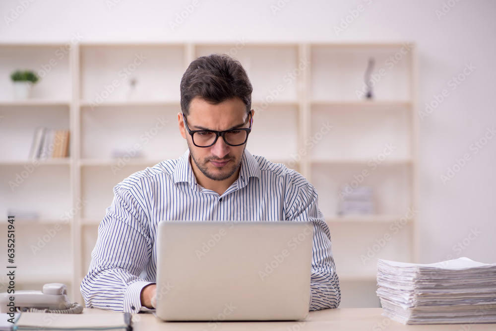 Young male employee working in the office