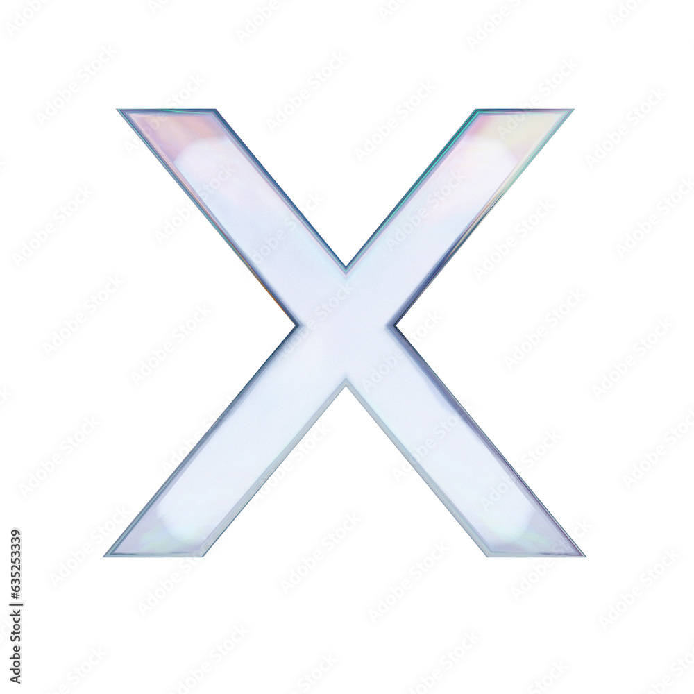 Glass font. Letter X made of dispersion chromatic glass isolated on transparent background. 3d render illustration Glass font. Letter X made of dispersion chromatic glass isolated on transparent background. 3d render illustration