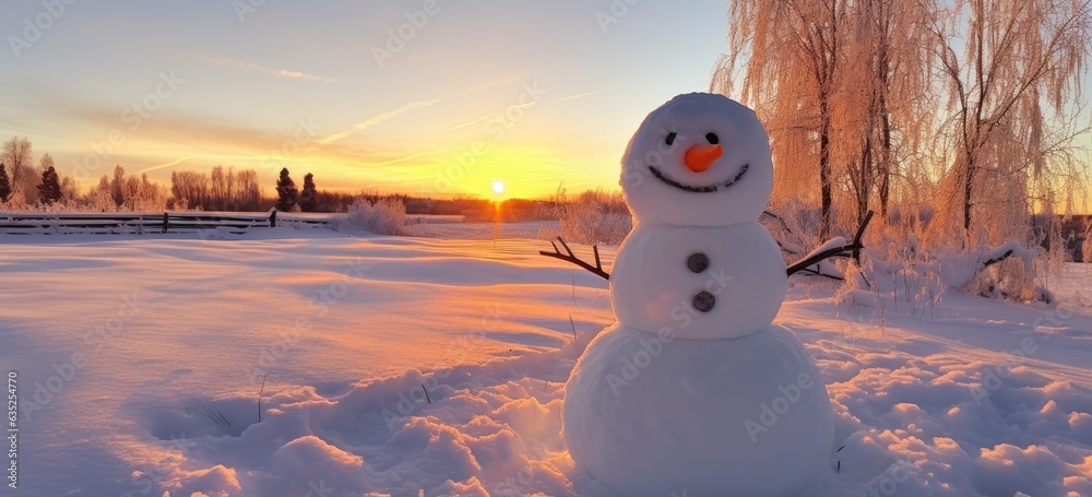 Fototapeta premium a snowman sitting in winter Generative AI