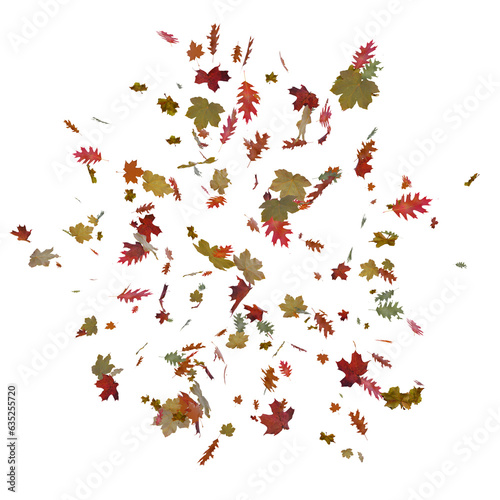 Autumn falling leaves isolated on transparent background. Yellow and red foliage collection. Maple, Colorful autumn leaf set.