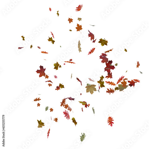 Autumn orange leaves falling down Isolated on transparent background