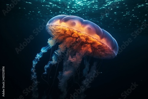 Beautiful magical jellyfish in mysterious water. Generative AI