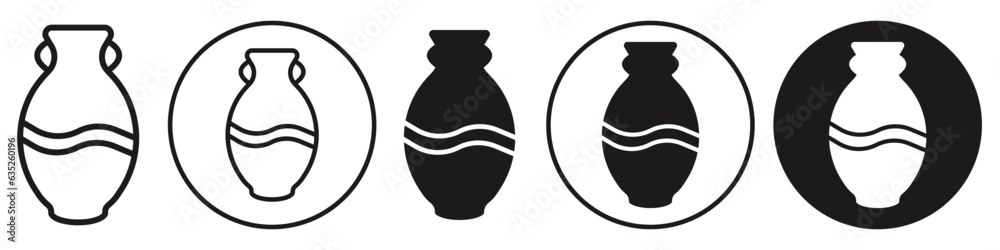 Ceramic Vase symbol Icon. Art of an old bowl with the decorative handle. Vector set of pottery clayware to show case on table made of clay. Flat outlined piece shape of ancient vintage style pot jar Ceramic Vase symbol Icon. Art of an old bowl with the decorative handle. Vector set of pottery clayware to show case on table made of clay. Flat outlined piece shape of ancient vintage style pot jar