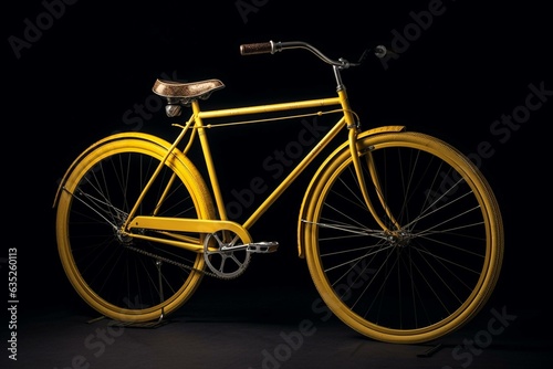 Isolated vintage yellow bicycle with fixed gear. Generative AI