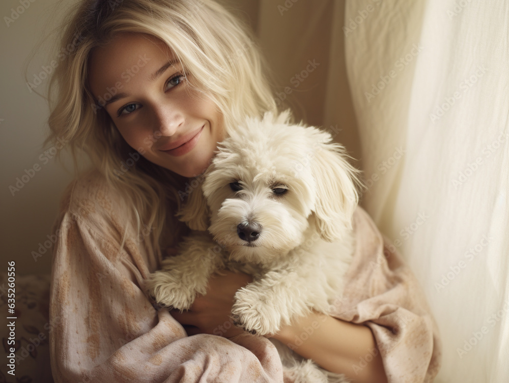 Portrait of young woman with her dog Portrait of young woman with her dog