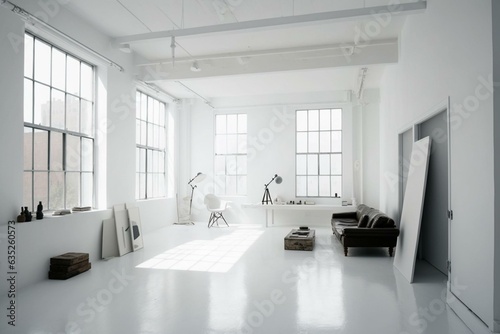 Bright  roomy white studio. Generative AI