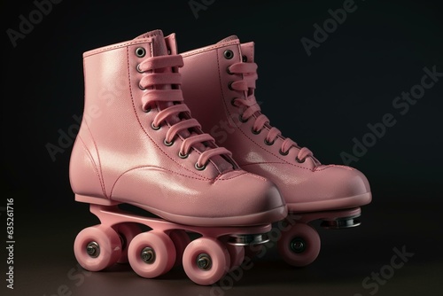 Pink roller skates stand alone against a white backdrop. Generative AI