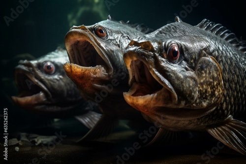 Fierce piranhas displaying menacing teeth. Generative AI