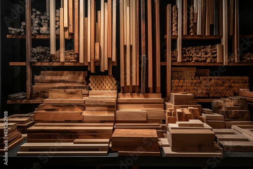 Assorted lumber sizes for floor, cornice, house, and furniture supplies available at Pracha Narumitr community in Bangkok. Generative AI photo