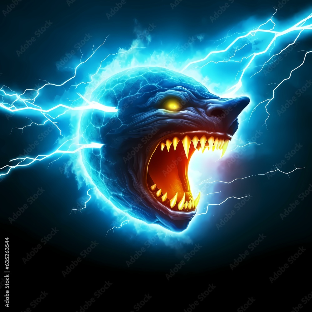 custom made wallpaper toronto digitalRaging Electric Monster Head with Sharp Teeth and Yellow Glowing Eye.