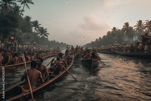 South Indian festival celebrated in Kerala featuring two boat race called Vallam-Kali. Generative AI
