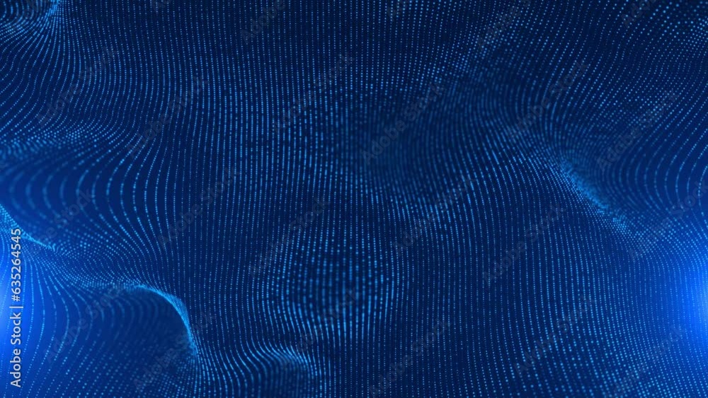 Abstract Blue Particle Wave and Glitter Floating Background.