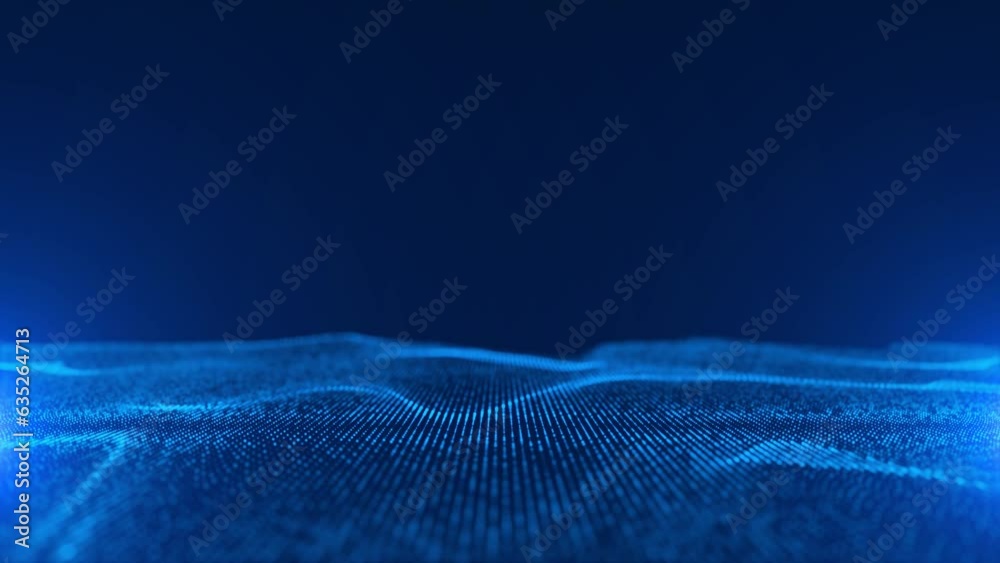 Abstract blue digital particles wave and Dynamic wave of particles.