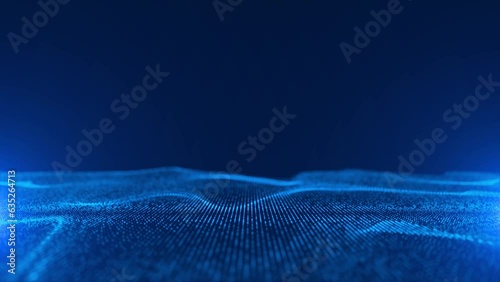 Abstract blue digital particles wave and Dynamic wave of particles.