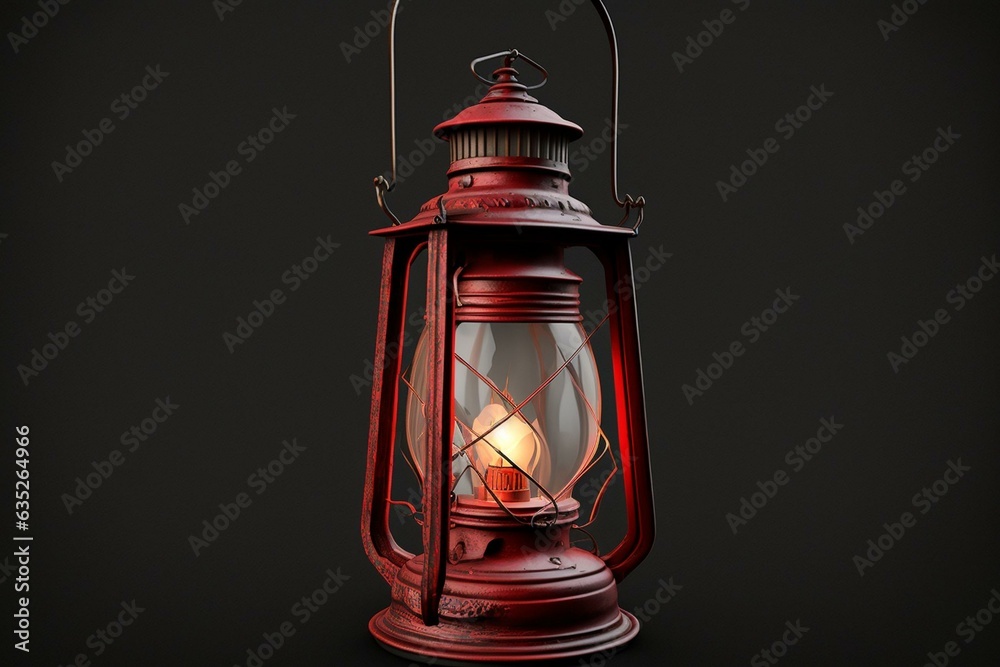 Isolated vintage lantern in red. Generative AI