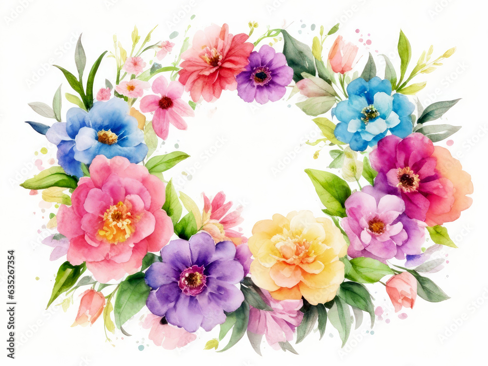 Watercolor floral frame illustration design on isolated white background. Generative AI