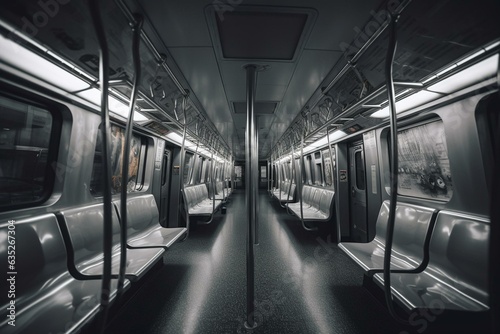 Monochrome interior of a subway car. Generative AI