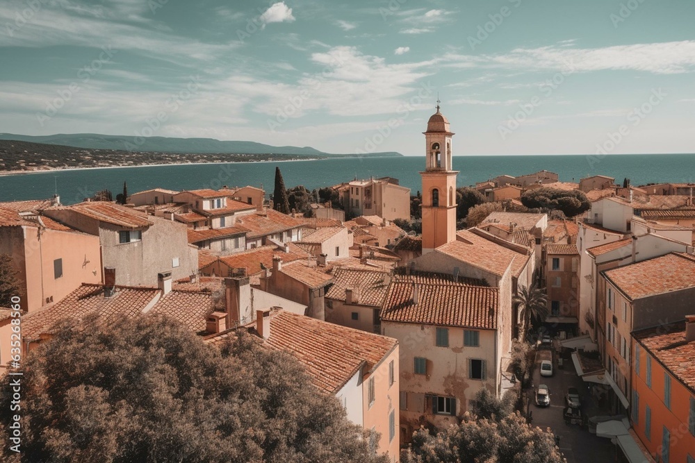 Scenic cityscape of Saint-Tropez, Provence, Cote d'Azur, a beloved European travel hotspot. Generative AI