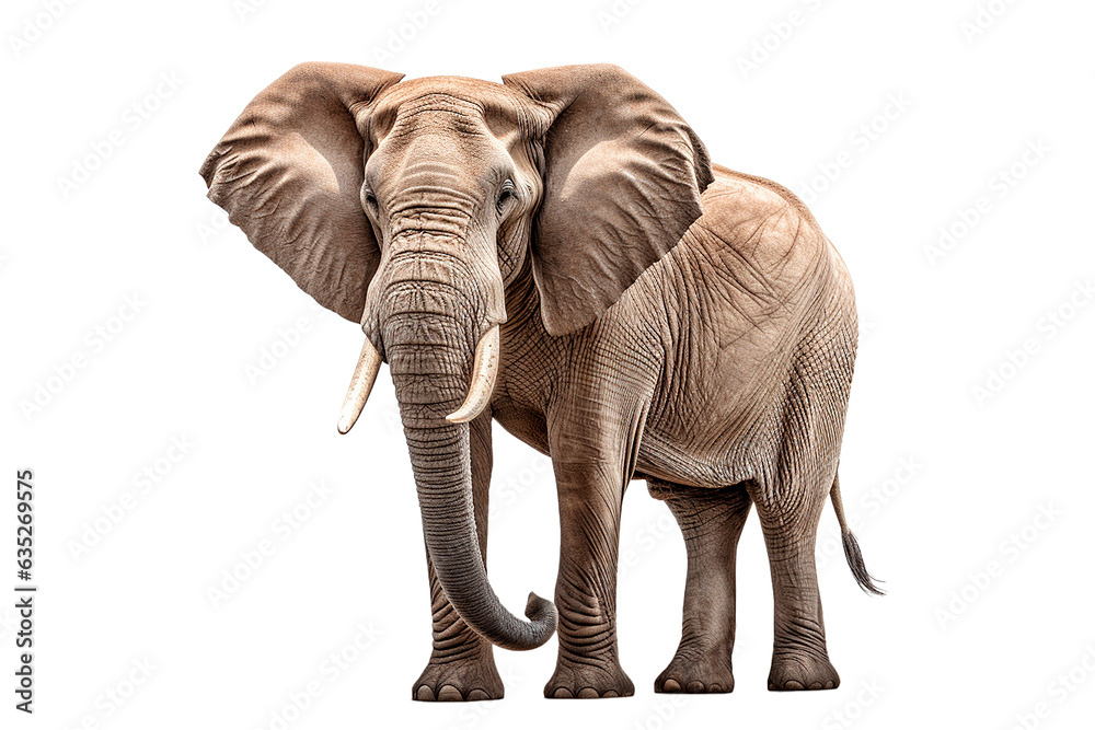 Elephant isolated on a transparent background. Animal front view portrait.