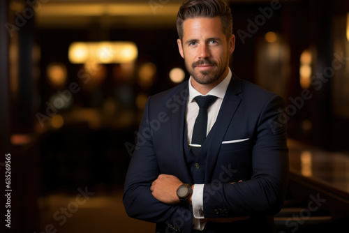 Captivating Portrait of a Passionate and Accomplished Hotel Manager, Exuding Elegance and Expertise in the Hospitality Industry