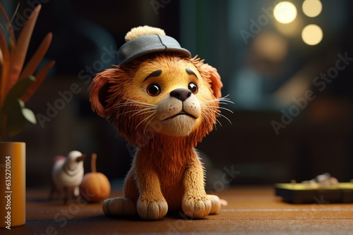 A cute 3D lion character. Generative AI