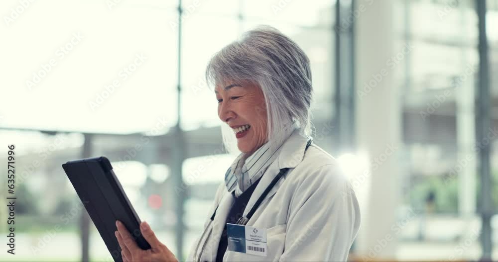 Happy senior woman, doctor and tablet in Telehealth, virtual meeting or communication at the hospital. Mature female person, medical or healthcare professional talking on technology at the clinic Happy senior woman, doctor and tablet in Telehealth, virtual meeting or communication at the hospital. Mature female person, medical or healthcare professional talking on technology at the clinic