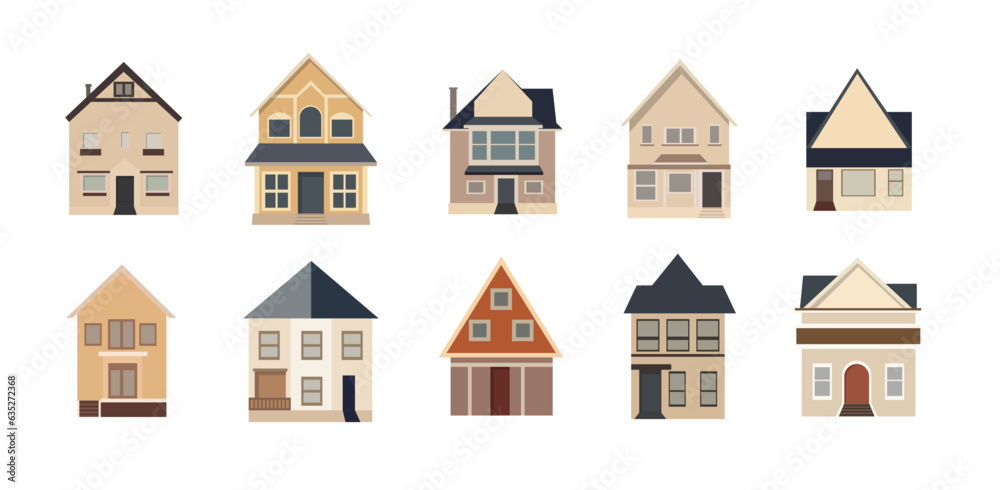 European house in flat illustration style, western building vector collection European house in flat illustration style, western building vector collection
